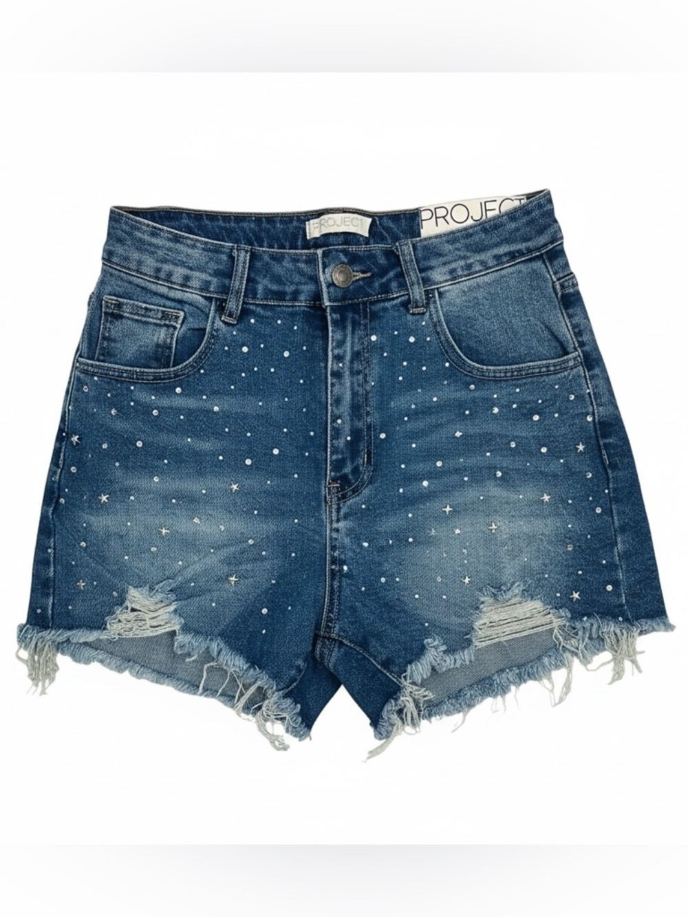 NWT Project Rebel Rhinestone Star Festival Shorts - Distressed Denim - [11]